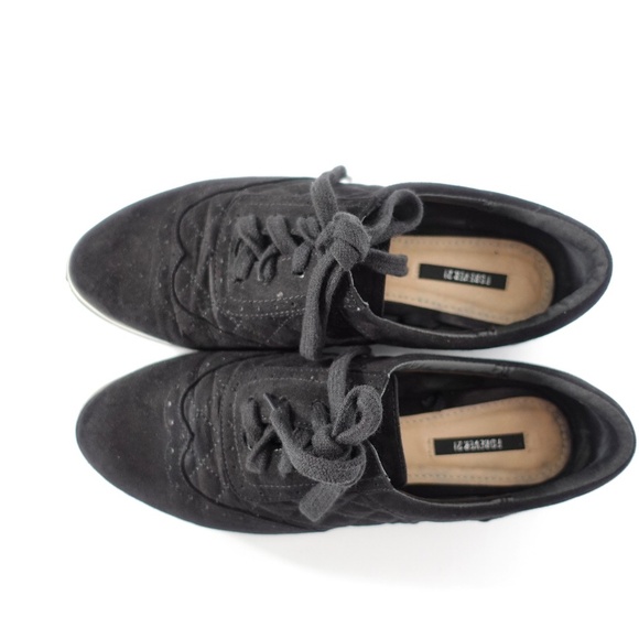 Forever 21 Black Quilted Suede Oxford Flats | Chic & Timeless - Picture 3 of 8
